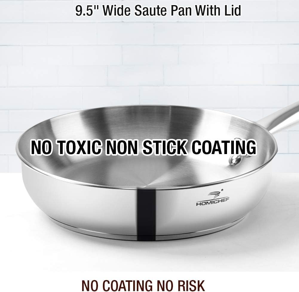 HOMICHEF 14-Piece Nickel Free Stainless Steel Cookware Set - Nickel Free Pots and Pans Set - Non-Toxic, Healthy Induction Cookware