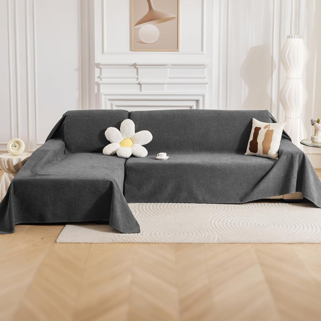 Deep Dream Sectional Couch Covers, 2 Pieces 100% Waterproof L Shaped Sofa Cover, Non Slip Couch Cover for Dogs Cats Washable, Pet Friendly Sofa Slipcovers Furniture Protector (XX-Large, Dark Grey)
