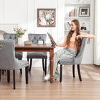 Velvet Dining Chairs Set of 4,Upholstered Dining Chairs with Ring Pull Trim and Button Back,Modern Seating for Kitchen, Bedroom & Living Room(Grey)