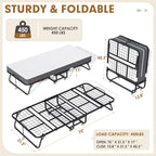 Folding Bed with 5" Mattress, 75" x 31" Roll Away Twin Beds for Adults with Storage Cover, Portable Foldable Bed with Metal Frame on Wheels for Guest, Space Saving