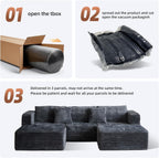 110" Modular Sectional Couch with 2 Movable Ottoman, Cloud Sofa Couches for Living Room, U Shaped Deep Seat Boneless Sofa,Luxury Corduroy Fabric, No Assembly Required Grey