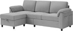 Vongrasig Convertible Sectional Couches Sofa, 3 Seat L Shaped Sofa with Removable Pillows Soft Corduroy Fabric Small Couch Mid Century for Living Room, Bed Room, Apartment and Office (Light Grey)