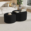 Round Nesting Coffee Table Set of 2,Upholstered Foam Ottoman Footrest Side Table Set,Modern Flannel Circle Coffee Table No Assembly for Living Room Entryway Bedroom,Black
