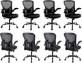 Flysky Ergonomic Home Office Desk Chair Set of 8 - Lumbar Back Support, Breathable Mesh Swivel Computer Task Chair with Wheels and Flip-up Arms, Height Adjustable, Black