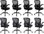 Flysky Ergonomic Home Office Desk Chair Set of 8 - Lumbar Back Support, Breathable Mesh Swivel Computer Task Chair with Wheels and Flip-up Arms, Height Adjustable, Black