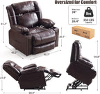 Power Lift Recliner Chair for Elderly, Oversized Leather Lift Chair with Heat and Massage, Dual Motor Zero Gravity Power Recliner Chair with Adjustable Headrest, Cup Holder & USB Port