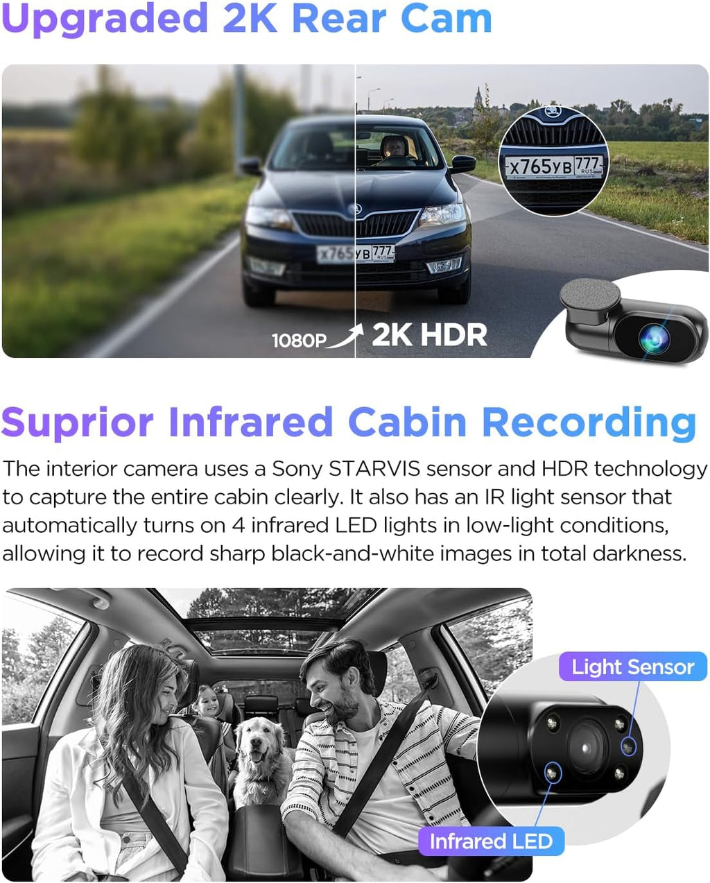 VIOFO A229 Pro 3 Channel 4K HDR Dash Cam  Dual STARVIS 2 Sensors IMX678 & IMX675  4K+2K+1080P Front Inside and Rear Triple Car Camera  5GHz WiFi GPS  Voice Control  24H Parking Mode