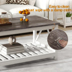 Farmhouse Coffee Table, White Oak Coffee Table for Living Room, 2-Tier Rectangular Wooden Centre Cocktail Table with Slats Shelf Storage and V-Shaped Frame Modern Coffee Oak Grey