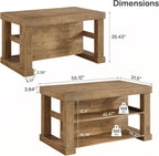 Tribesigns 55" Kitchen Island with Seating and Storage, 3-Tier Farmhouse Wood Stationary Island Table with Large Worktop & Leg Room, Coffee Bar Table with Storage Shelves for Kitchen, Natural Brown