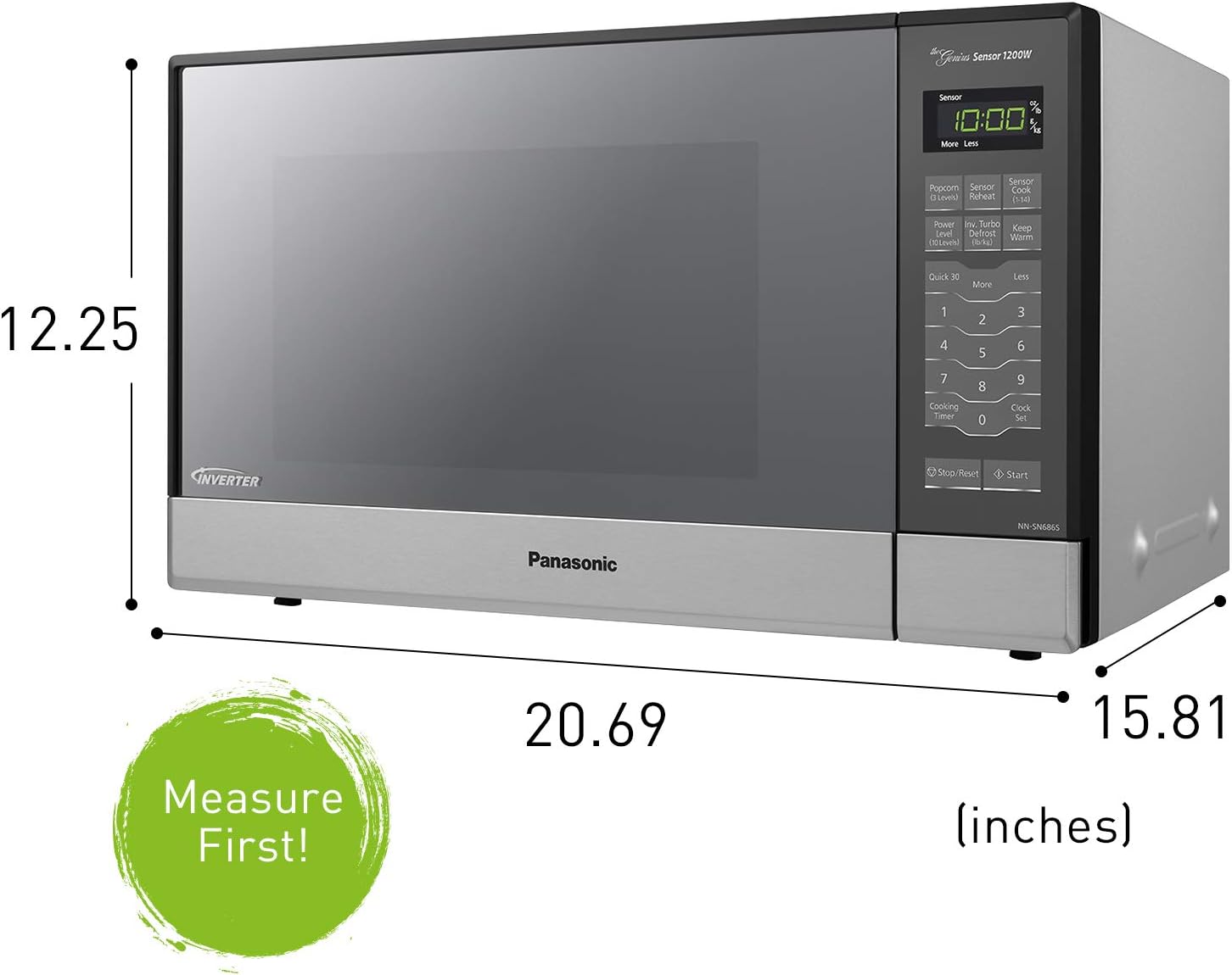 Panasonic Microwave Oven NN-SN686S Stainless Steel Countertop/Built-In with Inverter Technology and Genius Sensor, 1.2 Cubic Foot, 1200W