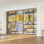 Timate F3 Garment Rack Heavy Duty Clothes Rack for Hanging Clothes, Expandable Industrial Pipe Wall Mounted Clothing Racks, Adjustable Storage Wardrobe Closet Kit Walk in Closet Systems, Black