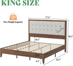 AMERLIFE King Size Bed Frame and Headboard, Solid Wooden Bed Frame King Size Platform Bed Frame Mid-Century Style, No Box Spring Required, Walnut | Back Support, Noise-Free, Easy Care, Sturdy Frame, Breathable Material