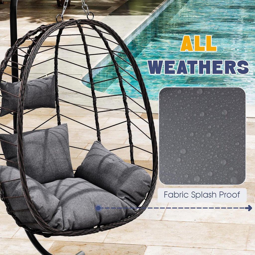 LEX CRAFT Egg Chair with Stand, Patio Wicker Hanging Chair, Hammock Swing Chair, 350LBS Capacity for Bedroom, Balcony, Garden(BR-GR)