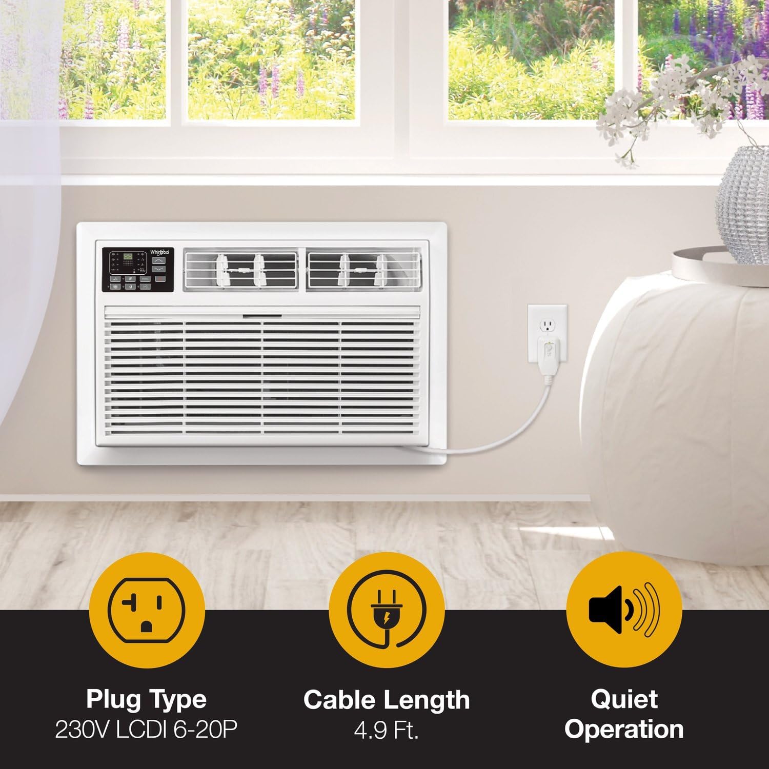 Whirlpool 14,000 BTU 230V Through-the-Wall Air Conditioner with Supplemental Heat, Dehumidifier and Remote, Wall AC Unit for Apartment, Living Room and Large Rooms up to 700 Square Feet in White
