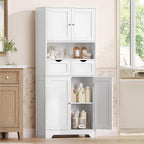 TEENFON 57.8" H Tall Bathroom Storage Cabinet with 4 Doors & 2 Adjustable Shelves, Freestanding Bathroom Cabinet with 2 Drawers, Kitchen Cabinets & Pantry, Cupboard for Kitchen, Dining Room, White