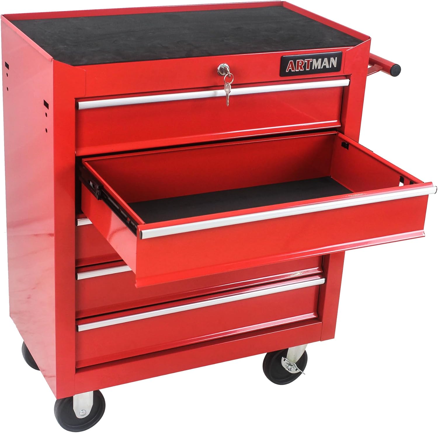 5-Drawer Tool Cart on Wheels, Drawers Rolling Tool Chest with Key Lock, Mobile Trolley Organizer Tools Box with Locking Wheels & Ball Bearing Drawers for Garage,Warehouse,Repair Shop (Red)