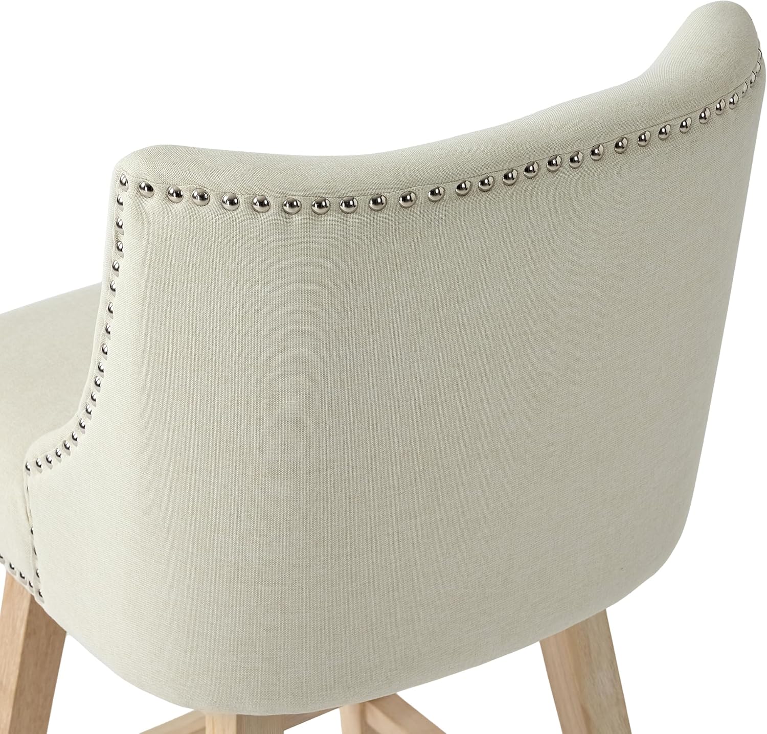 Counter Height Swivel Bar Stools Set of 2, Modern Linen Fabric Swivel Barstools with Back and Wood Legs, Upholstered 26" Seat Height Counter Stools for Kitchen Island, Home Bar, Beige