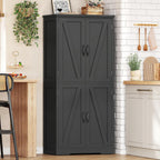 TEENFON 58" H Storage Cabinet with Adjustable Shelf, Kitchen Cabinet with 4 Doors, Farmhouse Pantry Cabinets, Cupboard for Kitchen, Bathroom, Living Room, Black