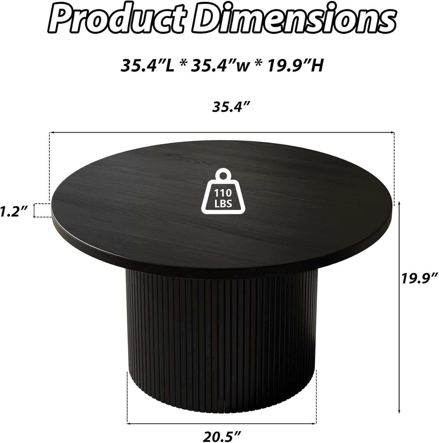 MAISONARIA Black Round Coffee Table with Metal Frame, 35" Coffee Tables for Living Room, Circle Wood Accent Center Table for Apartment