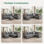 HONBAY Modular Sectional Sleeper Sofa with Pull Out Bed, Convertible L Shaped Couch with Storage Seat, Sectional Couches for Living Room,Grey