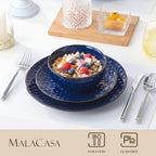 MALACASA 12 Pieces Dinnerware Sets, Modern Plates and Bowls Sets, Blue Dish Set for 4, Kitchen Ceramic Dinner Plates Dishware Set, Microwave and Dishwasher Safe, Series LYDIA
