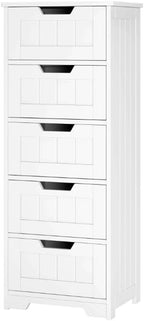 FOTOSOK Bathroom Cabinet, Bathroom Storage Cabinet with 5 Drawers, Wooden Storage Cabinets with Cut-Out Handles, 11.8” x 15.7” x 40.1” Bathrooms Floor Cabinets for Hallway/Living Room, White