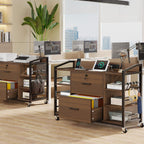 SEDETA 44" File Cabinet, Filing Cabinet fits Legal/Letter Size, 2 Drawer File Cabinets for Home Office with Lock, Power Strip, 6 Storage Shelves, Walnut Brown