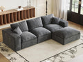 108" Plush Corduroy L Shaped Sectional Cloud Sofa Couch with Ottoman, Soft Deep Seat Modular Sectional Couches for Living Room,No Assembly. Grey