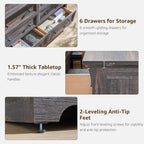 Farmhouse 6 Drawers Dresser for Bedroom, 54" Wide Large Dressers & Chests of Drawers w/Roman Column, Wooden Dresser TV Stand with Large Drawers for Nursery Bedroom Living Room Hallway,Dark Rustic Oak