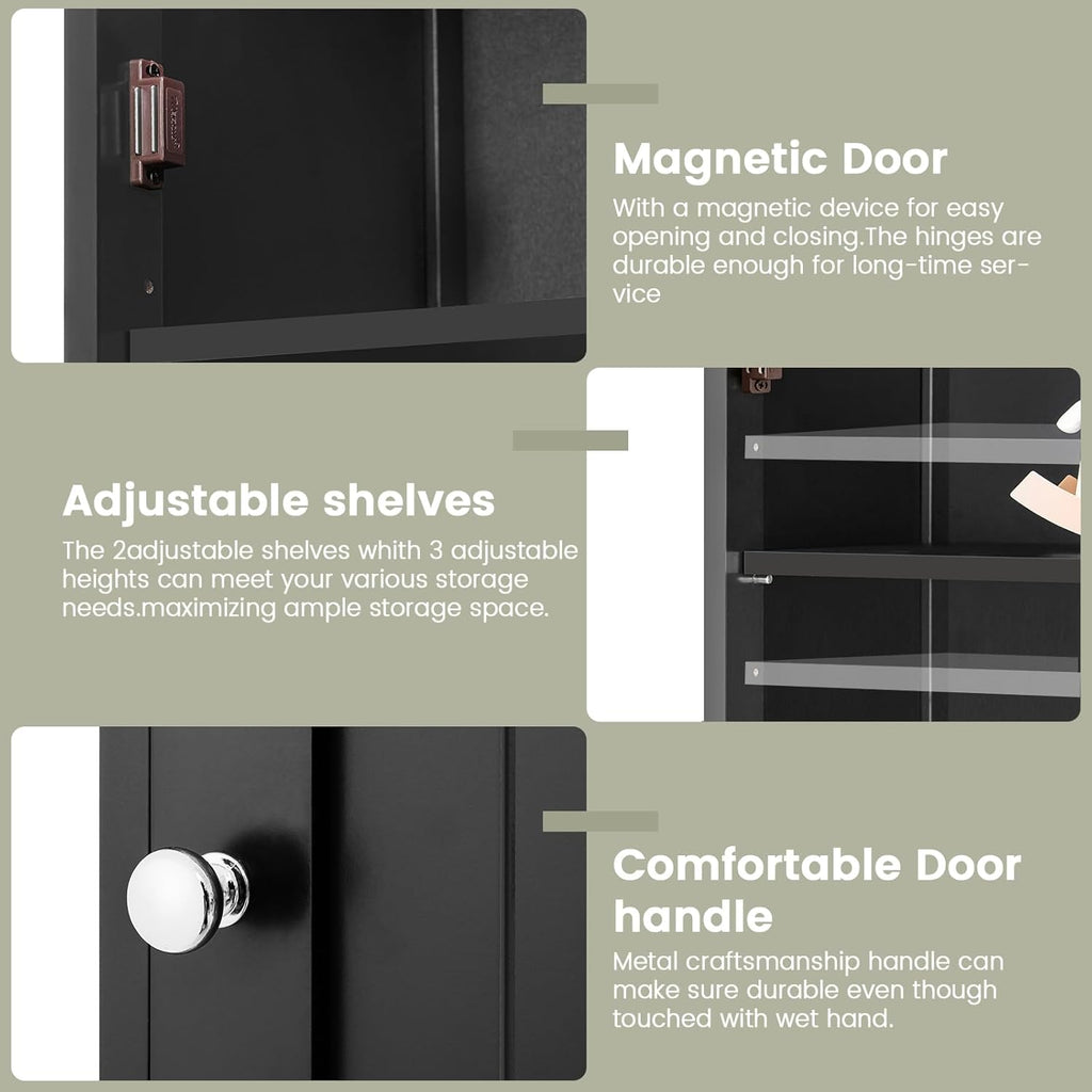 Iwell Tall Black Bathroom Cabinet with 2 Doors and 1 Drawer, Bathroom Storage Cabinet with Adjustable Shelves, Narrow Storage Unit for Living Room, Entryway, Kitchen, Black