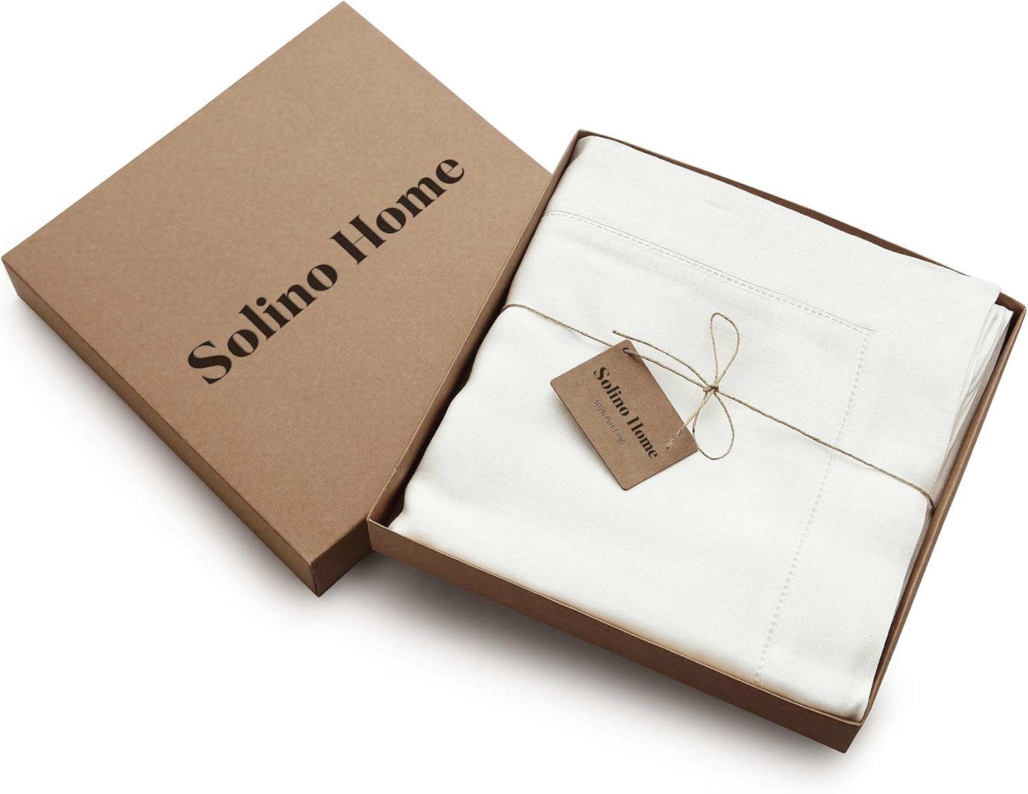 Solino Home Linen Tablecloth for Rectangle Tables 60 x 90 Inch - Classic Hemstitch 100% Pure Linen White Table Cloth - Machine Washable Cloth Tablecloth for Mothers Day, Spring, Summer, Memorial Day