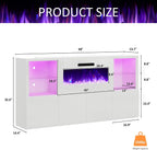 AMERLIFE 68" Fireplace TV Stand with 40" Fireplace, Modern High Gloss Fireplace Entertainment Center with LED Lights for TVs up to 78", TV Console with Glass Shelves for Living Room, White