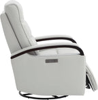 CHITA Genuine Leather Power Swivel Glider Rocker Recliner, FSC Certified Mid Century Modern Recliner Chair for Adults, Adjustable Power Headrest, for Nursery and Living Room, Creamy Grey