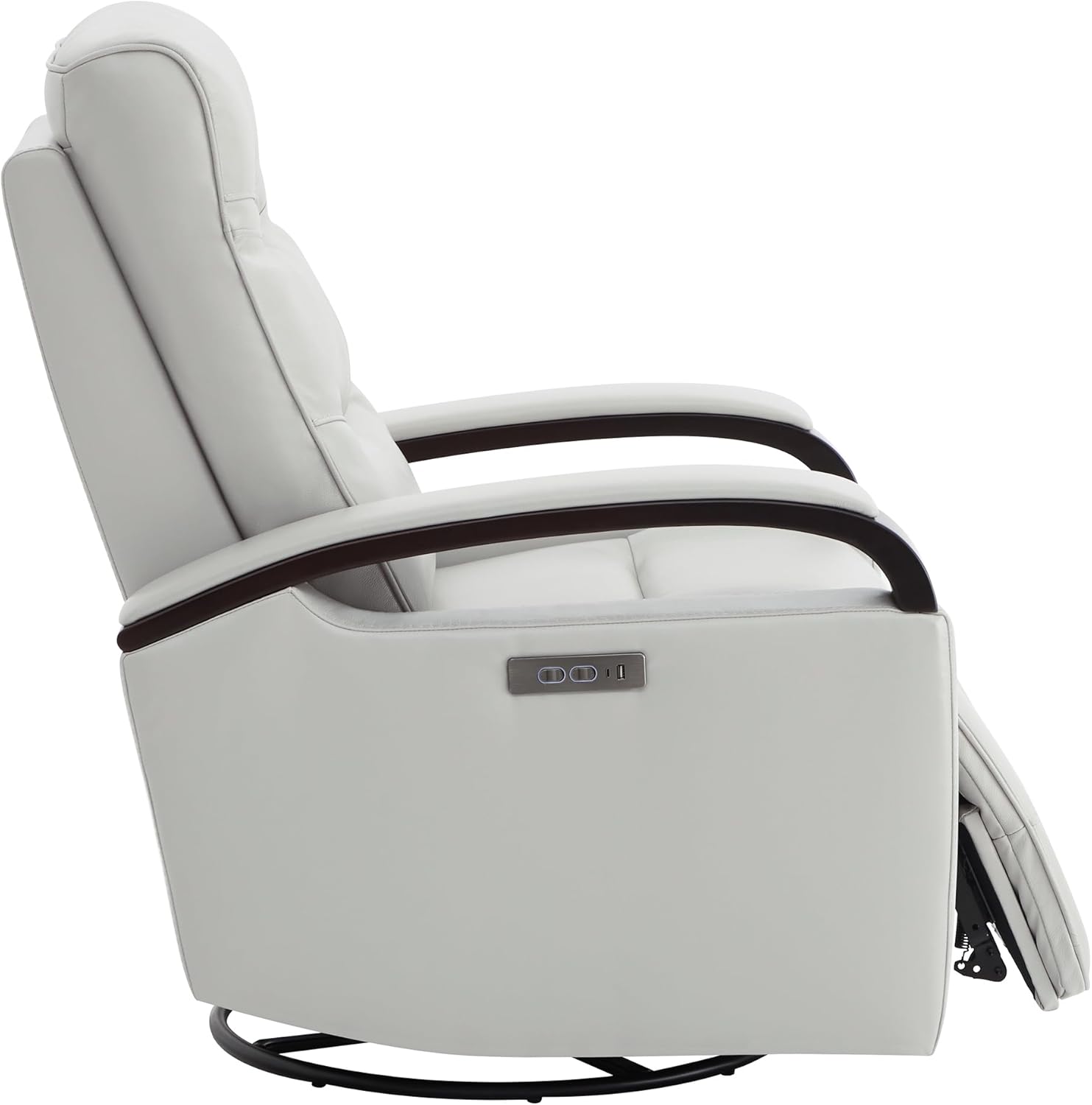 CHITA Genuine Leather Power Swivel Glider Rocker Recliner, FSC Certified Mid Century Modern Recliner Chair for Adults, Adjustable Power Headrest, for Nursery and Living Room, Creamy Grey