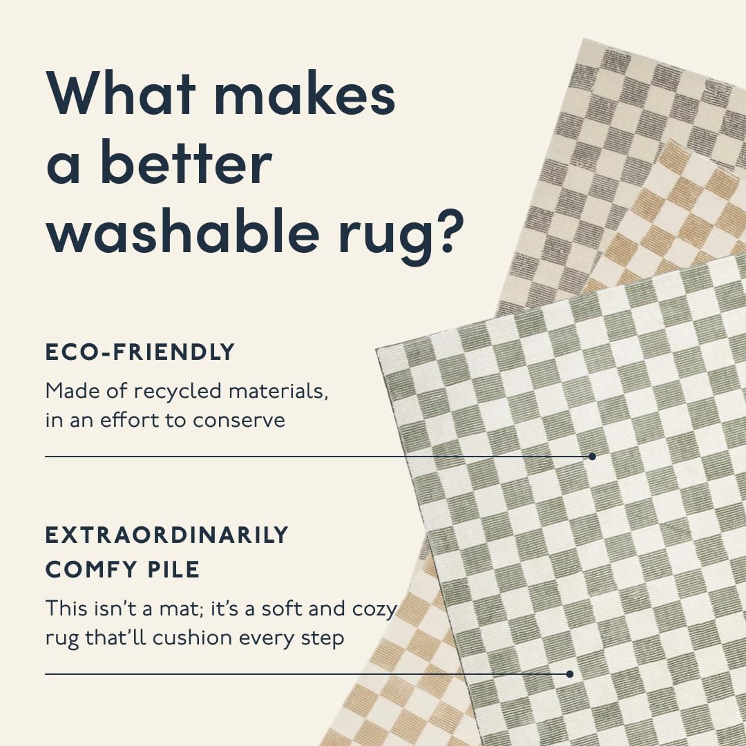 Revival Rugs Gambit 9'2"x12'2" Washable Area Rug for Living Room Bedroom - 100% Recycled Oeko-TEX Certified, Medium Pile, Green, Beige