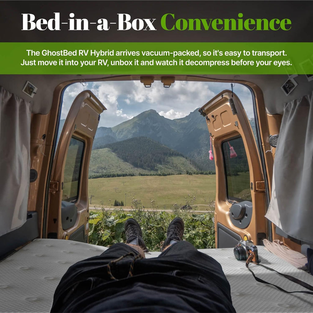 GhostBed 10 Inch Short Queen RV Mattress, Camper Mattress with Memory Foam and Hybrid Coils - Low Profile, Medium Feel, Made in The USA, Short Queen