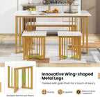 Giantex 4-Piece Dining Table Set for 4, Kitchen Table Chairs Set with Bench & 2 Stools, Wing-Shaped Metal Legs, Marble Grain Dinette Table Set for Small Space, Dining Room, Breakfast Nook Table Set