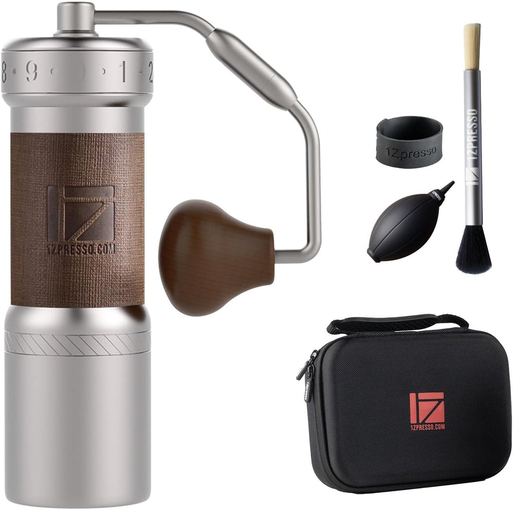 1Zpresso K-Ultra Manual Coffee Grinder Silver with Carrying Case, Assembly Consistency Grind Stainless Steel Conical Burr, Foldable Handle, Numerical External Adjustable Setting, All-Round Grinder