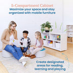 ECR4Kids 5-Compartment Mobile Storage Cabinet, Toddler, Classroom Furniture, White Wash
