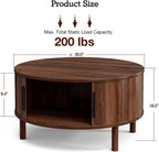 ZttRiee Coffee Table for Living Room, Modern Round Coffee Table with Cabinets & Sliding Doors, Home Small Space, 29.9" Fluted Center Table, Walnut