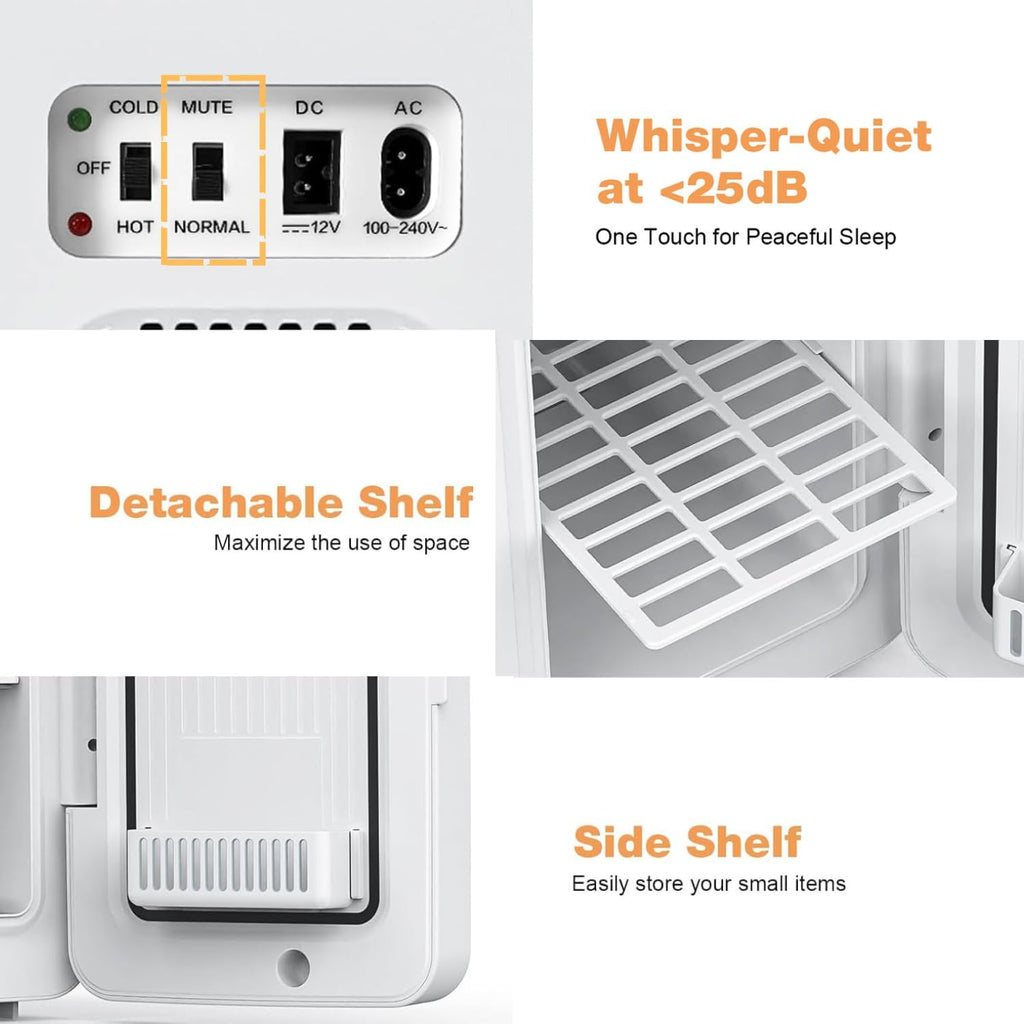 Kikihuose 12L/22L Mini Fridge for Bedroom, Personal Small Refrigerator for Skin Care, Cosmetics, 110V/12V Portable Refrigerator Cooler & Warmer for Drinks, Food, Beauty, Makeup, Dorm, Car, Office