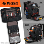 WELKINLAND 46-Pockets Electrician Backpack, Full-Open Tool Backpacks, Heavy Duty Tools Backpack, Waterproof Waxed-Canvas Tool Backpacks, HVAC, Mechanics Tools Bag