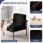 MAXYOYO Living Room Accent Chair, Modern Chair with Sturdy Metal Frame & Wood Armrests, Upholstered Reading Chair with Upholstered Cushion for Bedroom Balcony Porch, Black