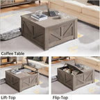 Yaheetech Lift Top Coffee Table, Square Farmhouse Coffee Table with Hidden Storage Compartment, Wood Center Table for Living Room, Home Office, Gray
