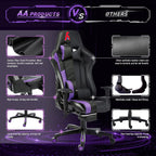 AA Products High Back Ergonomic Gaming Chair with Footrest, Lumbar Support, Swivel, Adjustable for Gamers - Black/Purple