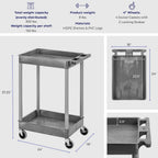 Stand Steady Tubstr Compact 2 Shelf Utility Cart | Made in USA | Space-Saving Tub Cart Holds Up to 300 lbs | Storage & Rolling Tool Cart for School, Office, Garage & Warehouse (24 x 18in / Gray)