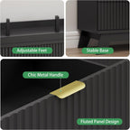 Fluted Dresser for Bedroom with 9 Drawers, 57" Wide Chest of Drawers with Metal Handle, Modern Wood Dresser TV Stand, Wooden Closet Clothes Storage Organizer for Living Room, Hallway, Black