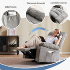 DUMOS Rocker Recliner Chair, Swivel Recliner with Vibration Massage & Lumbar Heating, 270° Rotating Chenille Fabric Recliner with footrest for Living Room & Bedroom, Grey