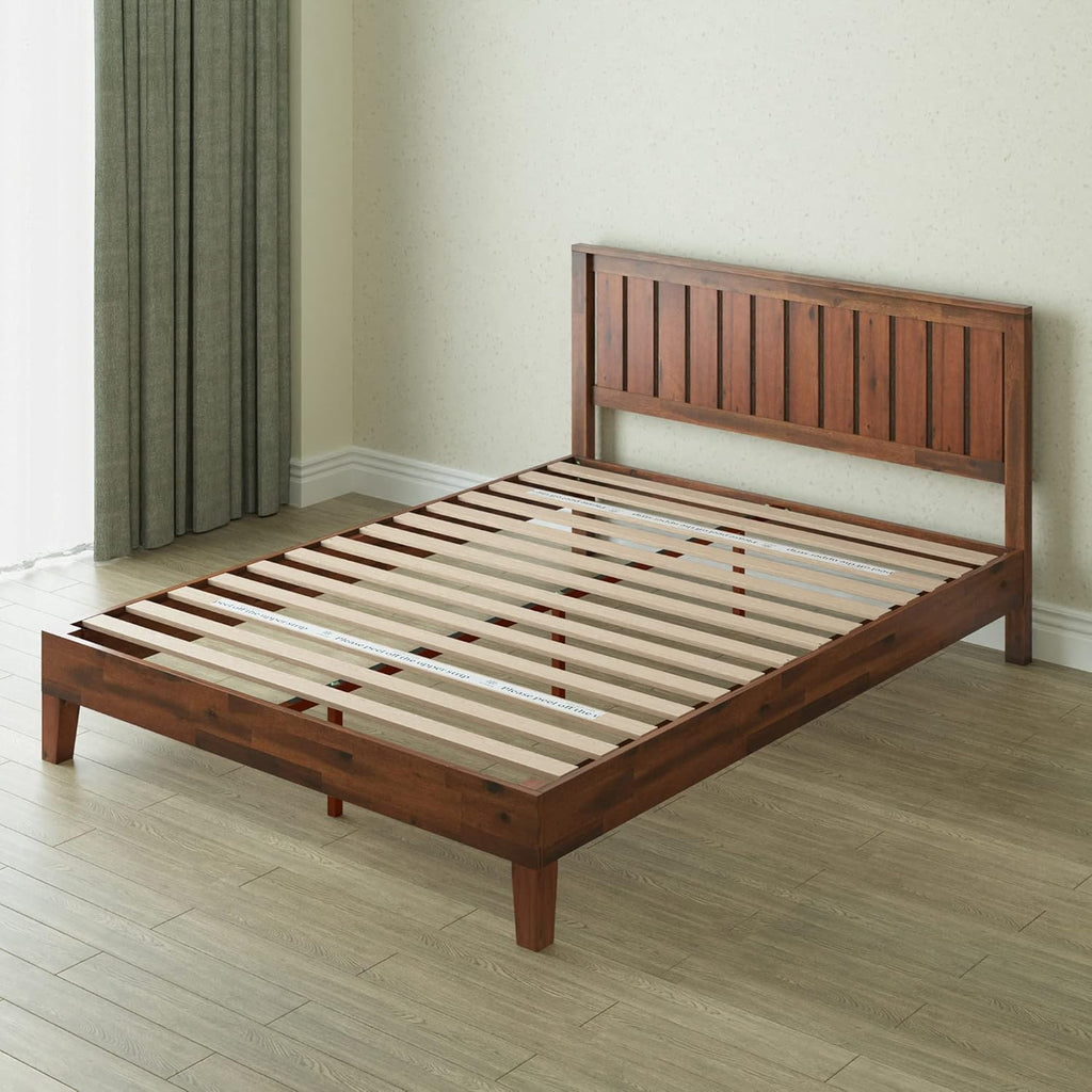 ZINUS Vivek Deluxe Wood Platform Bed Frame with Headboard, Wood Slat Support, No Box Spring Needed, Easy Assembly, Queen