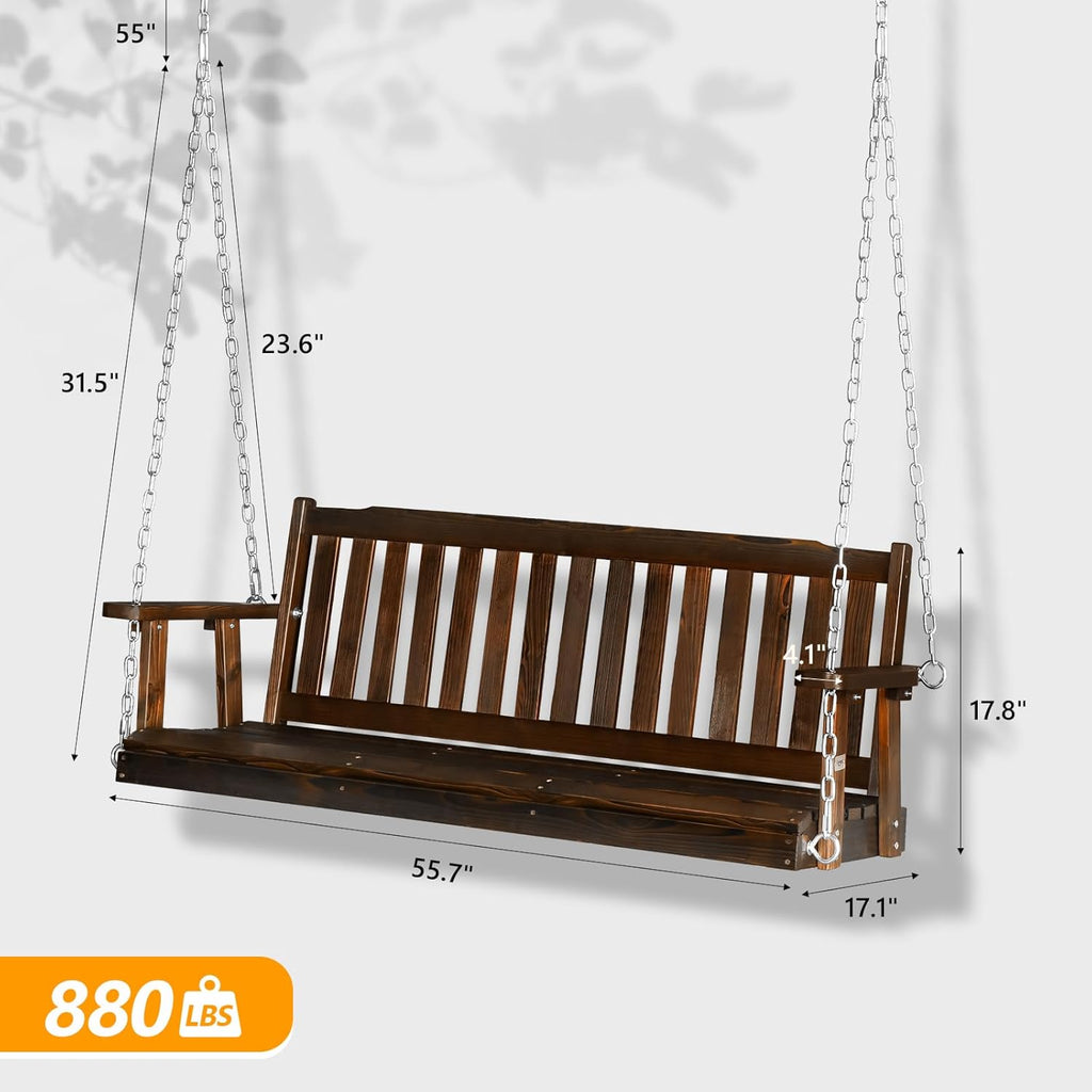 VINGLI Heavy Duty 880 LBS 5 FT Wooden Porch Swing Outdoor  Outdoor Hanging Swing Bench (5 FT  Rustic)